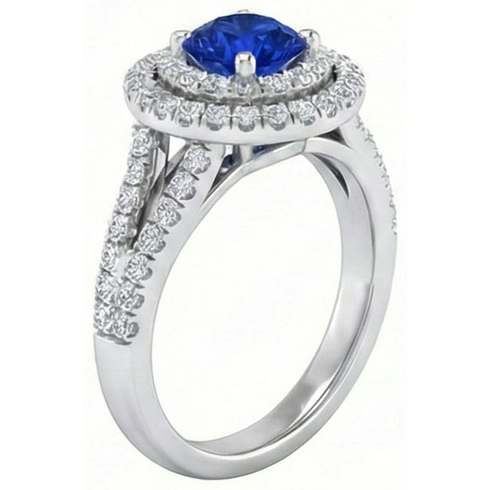 4.25 Carats Sri Lankan Sapphire And Natural Earth Mined Diamond Engagement Ring 14K Gold