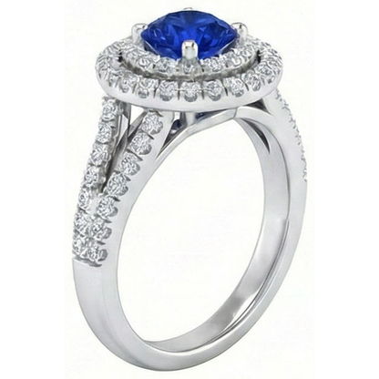 4.25 Carats Sri Lankan Sapphire And Natural Earth Mined Diamond Engagement Ring 14K Gold