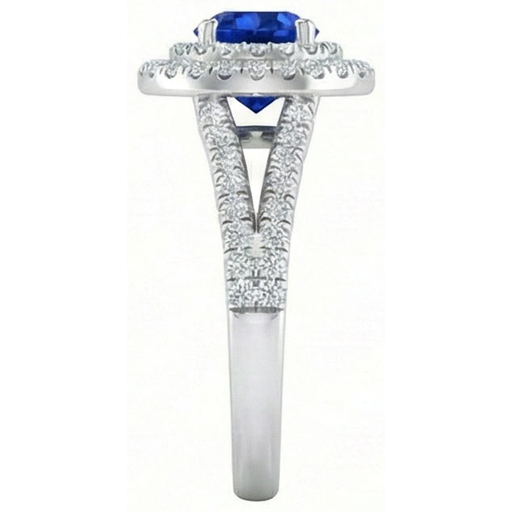 4.25 Carats Sri Lankan Sapphire And Natural Earth Mined Diamond Engagement Ring 14K Gold