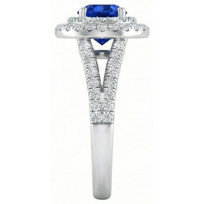 4.25 Carats Sri Lankan Sapphire And Natural Earth Mined Diamond Engagement Ring 14K Gold