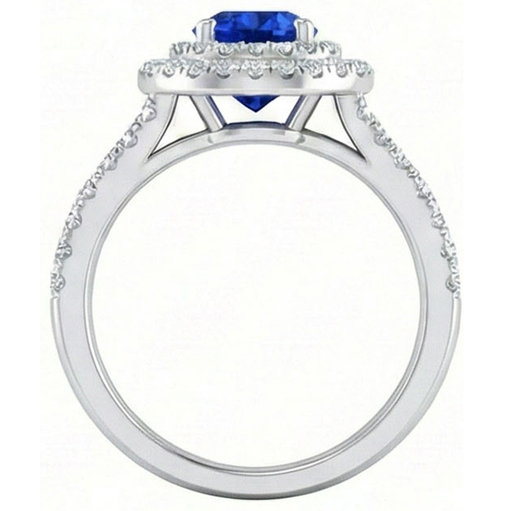 4.25 Carats Sri Lankan Sapphire And Natural Earth Mined Diamond Engagement Ring 14K Gold