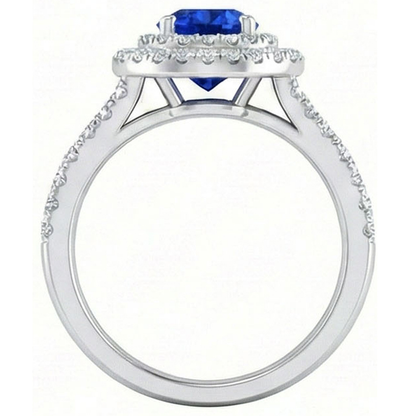 4.25 Carats Sri Lankan Sapphire And Natural Earth Mined Diamond Engagement Ring 14K Gold