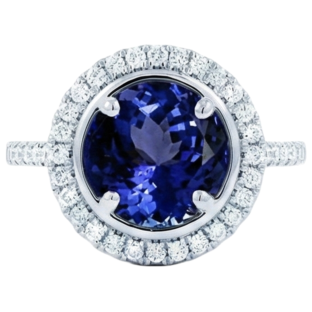 4.25 Carats Tanzanite And Natural Earth Mined Diamonds Ring White Gold 14K