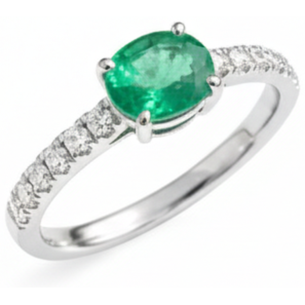 4.25 Ct Oval Cut Green Emerald GIA With Natural Earth Mined Diamond Ring Gold