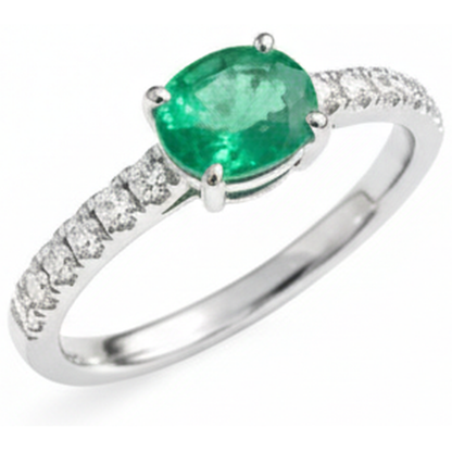 4.25 Ct Oval Cut Green Emerald GIA With Natural Earth Mined Diamond Ring Gold