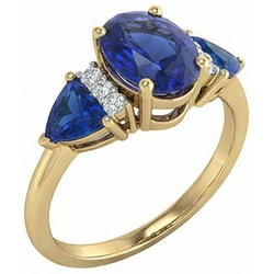 4.25 Ct. Oval Trillion Ceylon Sapphire And Natural Earth Mined Diamonds Ring 3 Stone