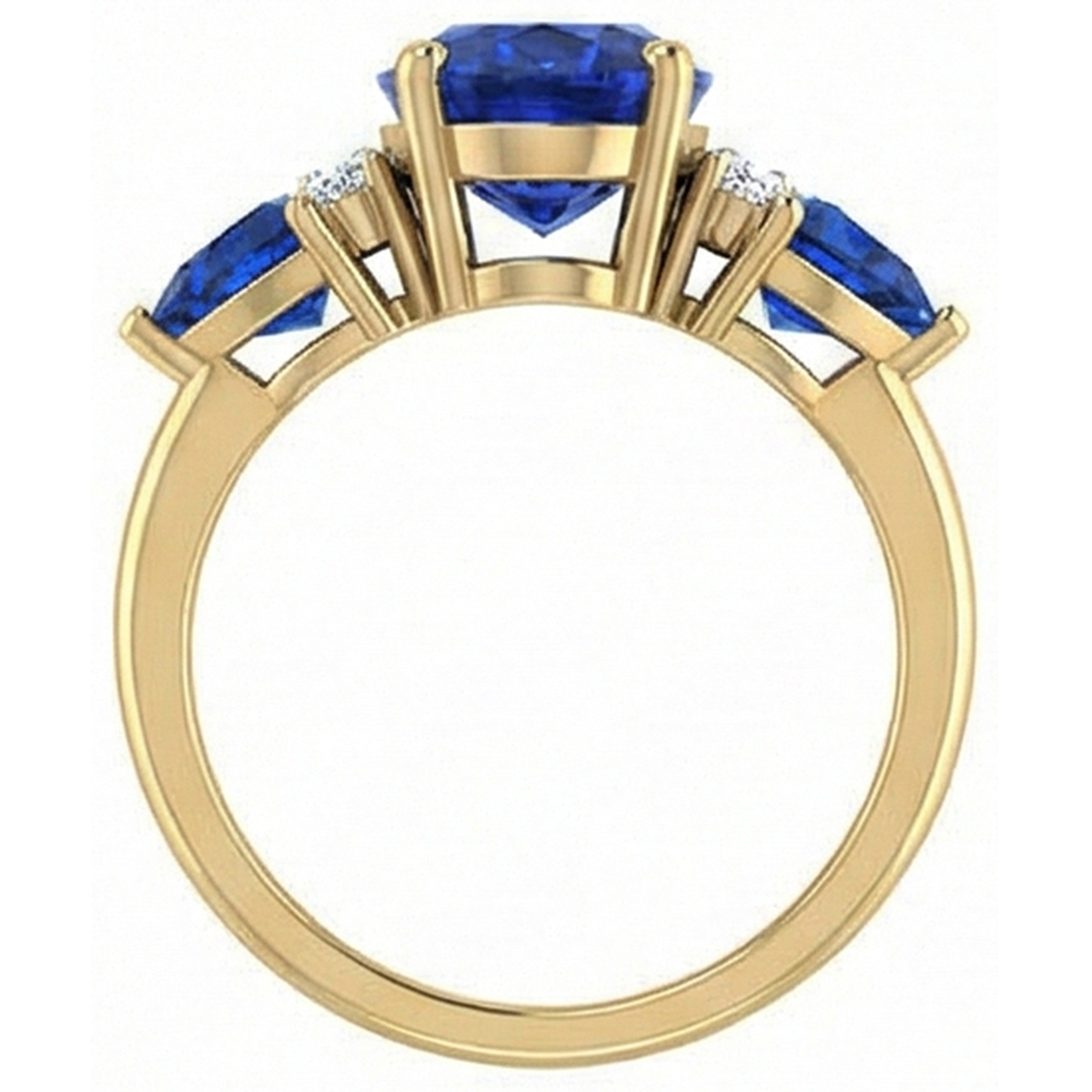 4.25 Ct. Oval Trillion Ceylon Sapphire And Natural Earth Mined Diamonds Ring 3 Stone