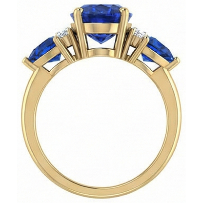 4.25 Ct. Oval Trillion Ceylon Sapphire And Natural Earth Mined Diamonds Ring 3 Stone