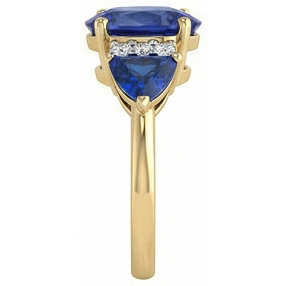 4.25 Ct. Oval Trillion Ceylon Sapphire And Natural Earth Mined Diamonds Ring 3 Stone