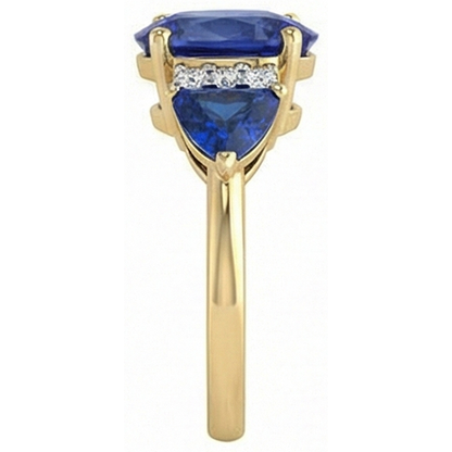 4.25 Ct. Oval Trillion Ceylon Sapphire And Natural Earth Mined Diamonds Ring 3 Stone