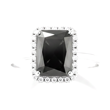 2.5 Carat Radiant Black Diamond and White Diamond Halo Ring Natural 14K White Gold