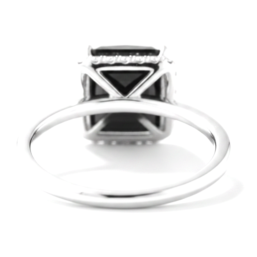 2.5 Carat Radiant Black Diamond and White Diamond Halo Ring Natural 14K White Gold