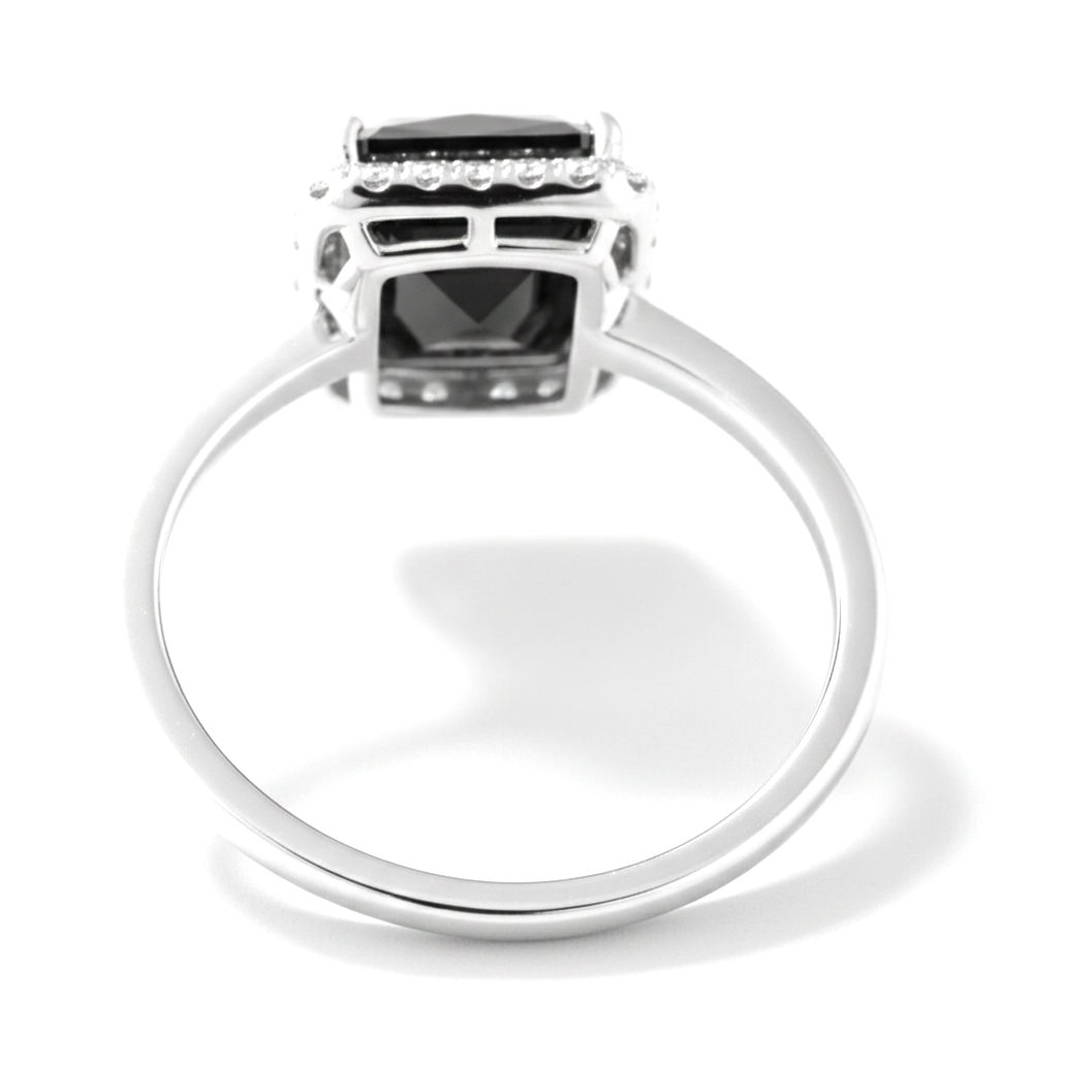 2.5 Carat Radiant Black Diamond and White Diamond Halo Ring Natural 14K White Gold