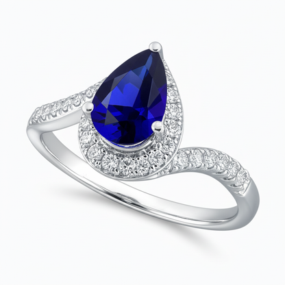 4.30 Carats Sri Lankan Sapphire And Natural Earth Mined Diamonds Ring White Gold 14K