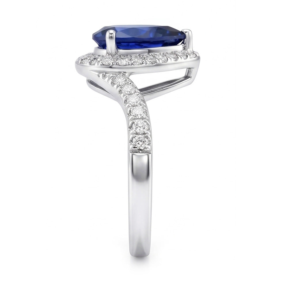 4.30 Carats Sri Lankan Sapphire And Natural Earth Mined Diamonds Ring White Gold 14K