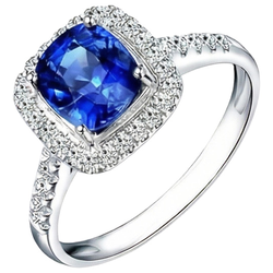 4.30 Ct Ring Cushion Ceylon Blue Sapphire And Round Natural Earth Mined Diamonds