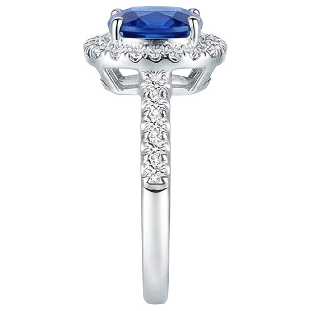 4.30 Ct Ring Cushion Ceylon Blue Sapphire And Round Natural Earth Mined Diamonds