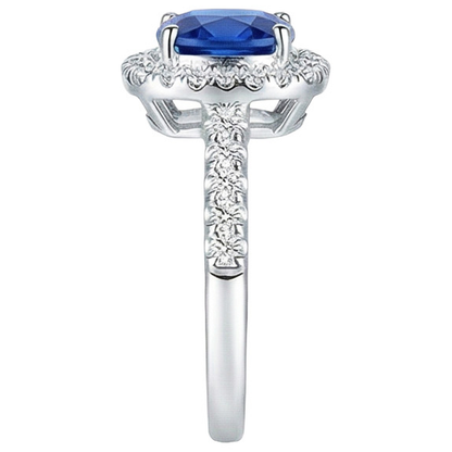 4.30 Ct Ring Cushion Ceylon Blue Sapphire And Round Natural Earth Mined Diamonds