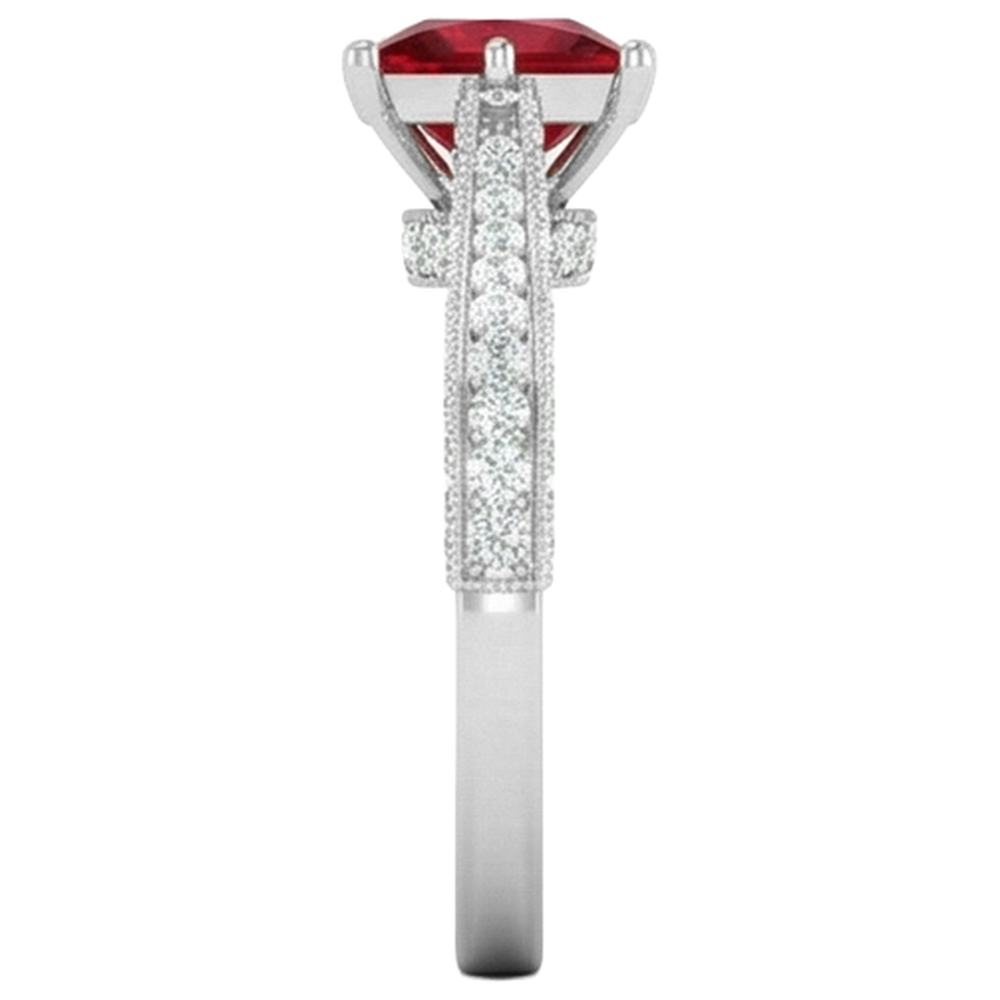 4.35 Carats Princess Cut Ruby With Round Natural Earth Mined Diamonds Ring White Gold