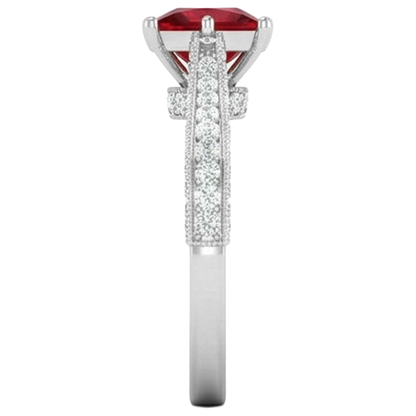 4.35 Carats Princess Cut Ruby With Round Natural Earth Mined Diamonds Ring White Gold
