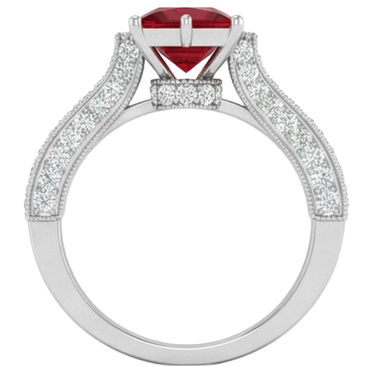4.35 Carats Princess Cut Ruby With Round Natural Earth Mined Diamonds Ring White Gold