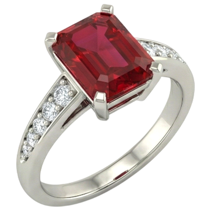 4.35 Carats Red Ruby And Natural Earth Mined Diamonds Engagement Ring White Gold 14K