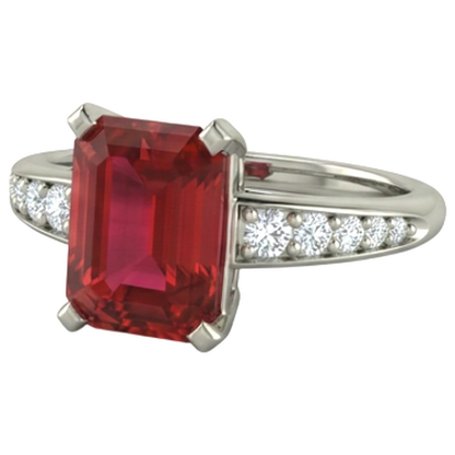 4.35 Carats Red Ruby And Natural Earth Mined Diamonds Engagement Ring White Gold 14K
