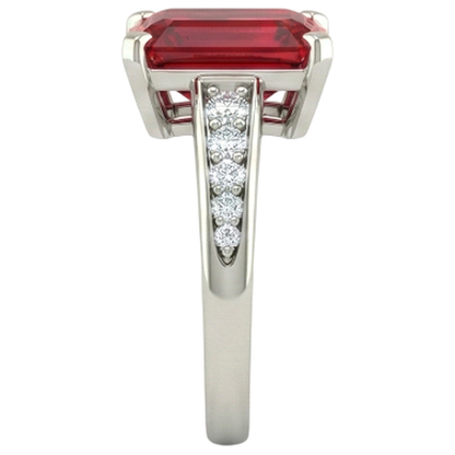 4.35 Carats Red Ruby And Natural Earth Mined Diamonds Engagement Ring White Gold 14K