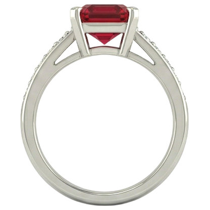 4.35 Carats Red Ruby And Natural Earth Mined Diamonds Engagement Ring White Gold 14K
