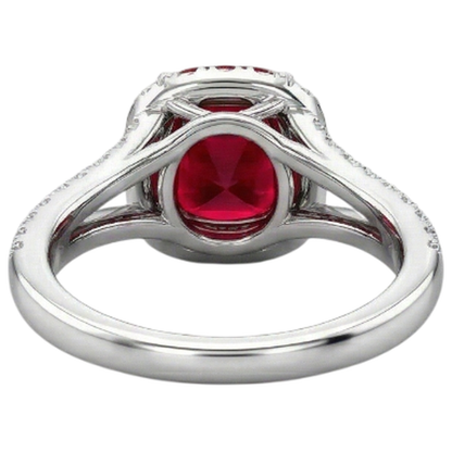 4.35 Ct Halo Ruby And Natural Earth Mined Diamonds Ring Split Shank White Gold 14K