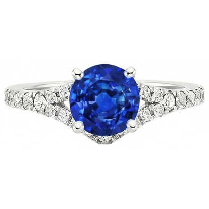 4.35 Ct Prong Set Ceylon Sapphire Natural Earth Mined Diamonds Ring White Gold