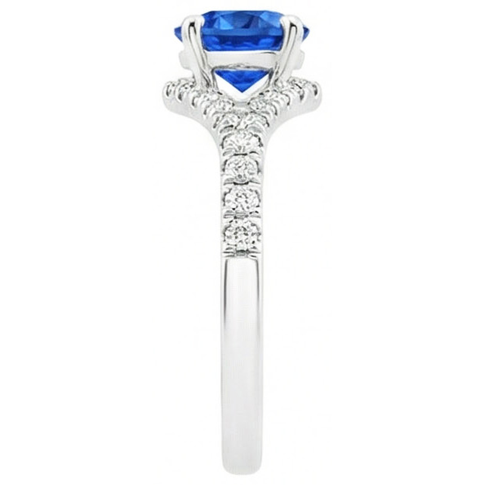 4.35 Ct Prong Set Ceylon Sapphire Natural Earth Mined Diamonds Ring White Gold