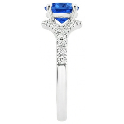 4.35 Ct Prong Set Ceylon Sapphire Natural Earth Mined Diamonds Ring White Gold
