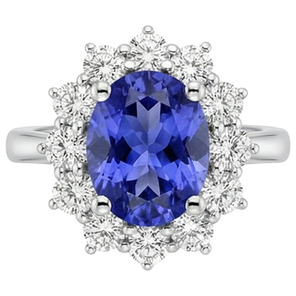 4.35 Ct Tanzanite With Natural Earth Mined Diamonds Ring New White Gold 14K