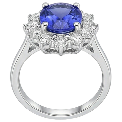 4.35 Ct Tanzanite With Natural Earth Mined Diamonds Ring New White Gold 14K