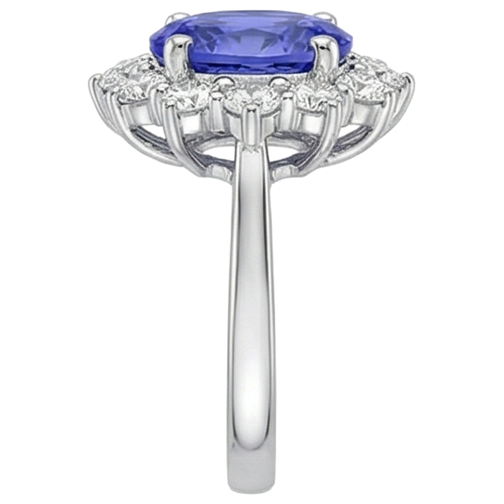 4.35 Ct Tanzanite With Natural Earth Mined Diamonds Ring New White Gold 14K