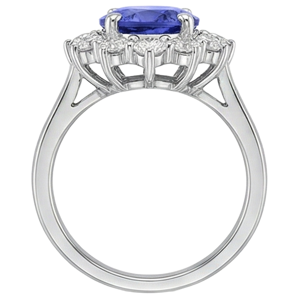 4.35 Ct Tanzanite With Natural Earth Mined Diamonds Ring New White Gold 14K