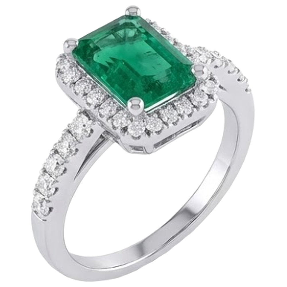 4.40 Carats Green Emerald GIA And Natural Earth Mined Diamonds Wedding Ring White Gold