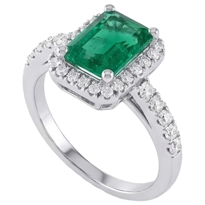 4.40 Carats Green Emerald GIA And Natural Earth Mined Diamonds Wedding Ring White Gold