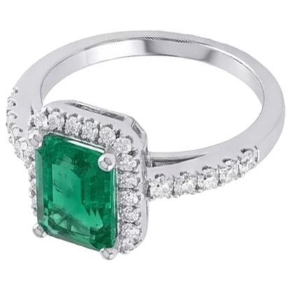 4.40 Carats Green Emerald GIA And Natural Earth Mined Diamonds Wedding Ring White Gold