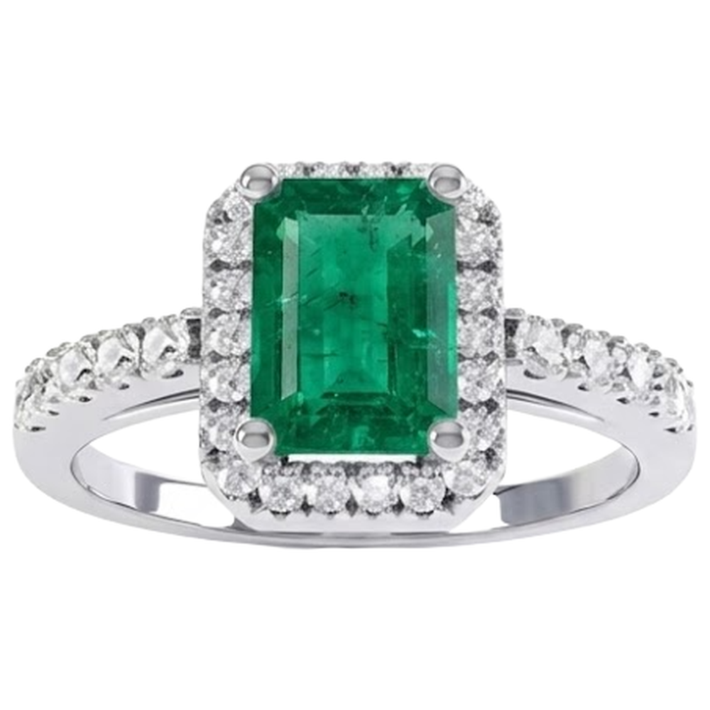 4.40 Carats Green Emerald GIA And Natural Earth Mined Diamonds Wedding Ring White Gold