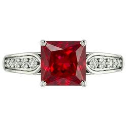4.40 Carats Princess Red Ruby And Sparkling Natural Earth Mined Diamond Ring Gold 14K