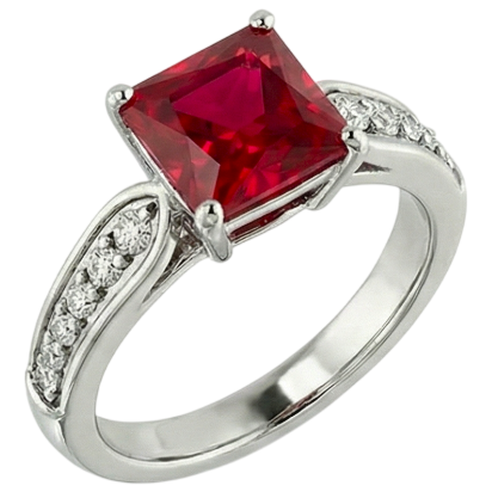 4.40 Carats Princess Red Ruby And Sparkling Natural Earth Mined Diamond Ring Gold 14K