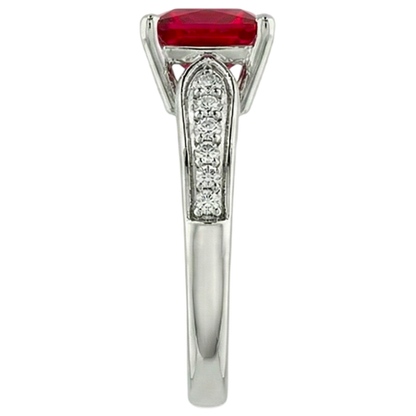 4.40 Carats Princess Red Ruby And Sparkling Natural Earth Mined Diamond Ring Gold 14K