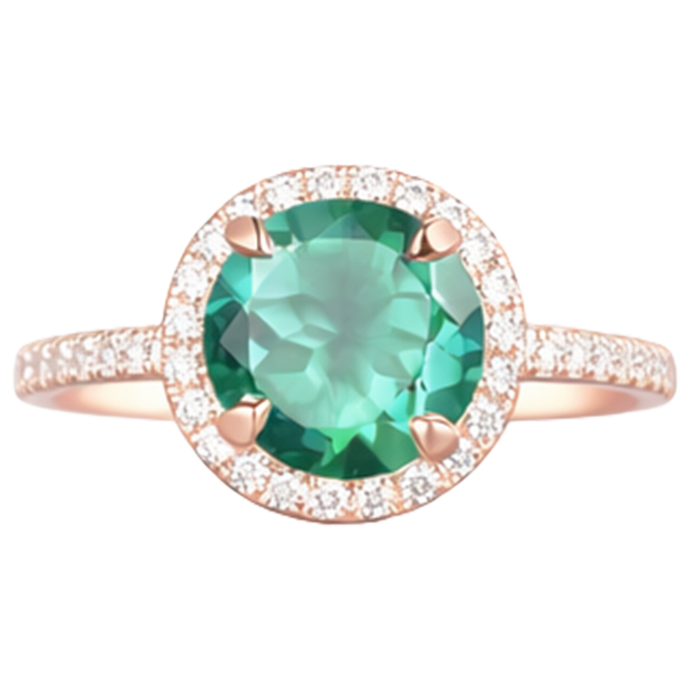 4.40 Carats Round Shaped Green Emerald GIA With Natural Earth Mined Diamond Ring Rose Gold 14K