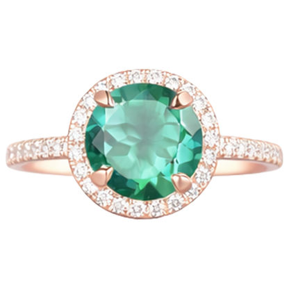 4.40 Carats Round Shaped Green Emerald GIA With Natural Earth Mined Diamond Ring Rose Gold 14K