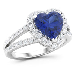 4.45 Ct Blue Heart Cut Sapphire And Natural Earth Mined Diamond Fancy Ring White Gold 14K