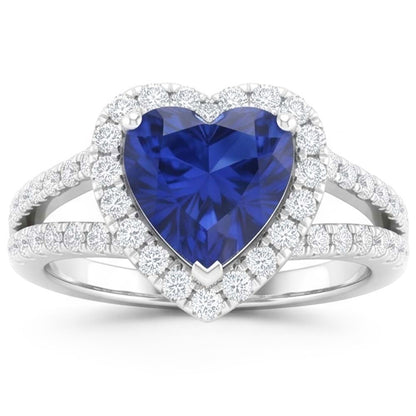 4.45 Ct Blue Heart Cut Sapphire And Natural Earth Mined Diamond Fancy Ring White Gold 14K