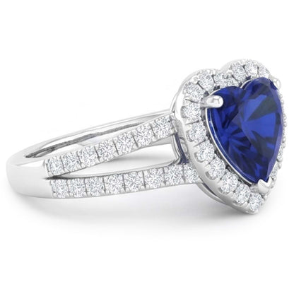4.45 Ct Blue Heart Cut Sapphire And Natural Earth Mined Diamond Fancy Ring White Gold 14K