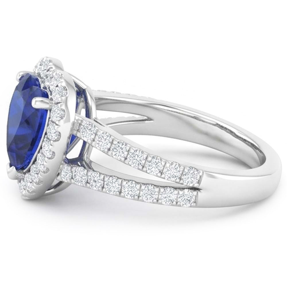4.45 Ct Blue Heart Cut Sapphire And Natural Earth Mined Diamond Fancy Ring White Gold 14K